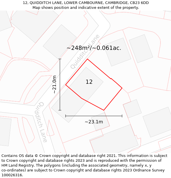 12, QUIDDITCH LANE, LOWER CAMBOURNE, CAMBRIDGE, CB23 6DD: Plot and title map