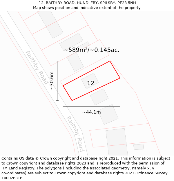 12, RAITHBY ROAD, HUNDLEBY, SPILSBY, PE23 5NH: Plot and title map