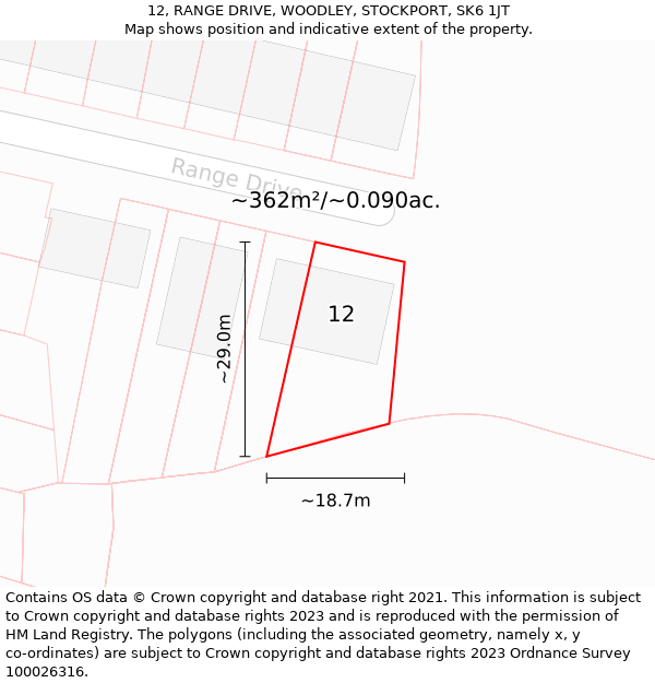 12, RANGE DRIVE, WOODLEY, STOCKPORT, SK6 1JT: Plot and title map