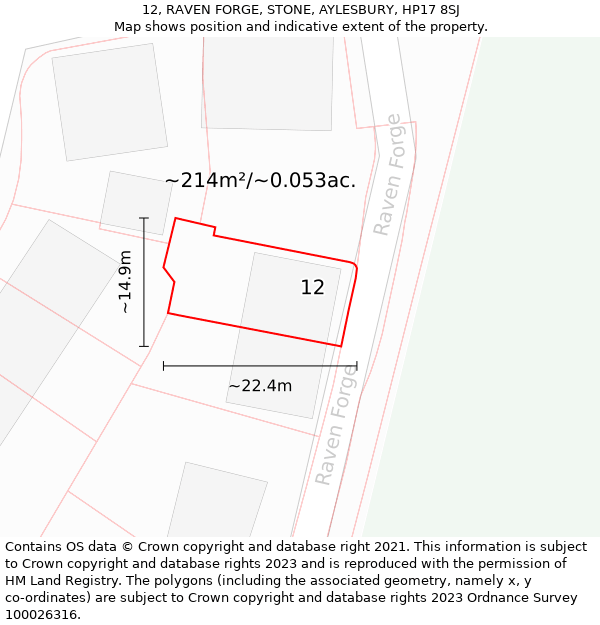 12, RAVEN FORGE, STONE, AYLESBURY, HP17 8SJ: Plot and title map