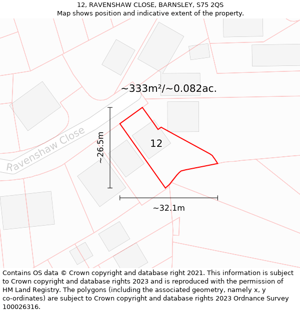 12, RAVENSHAW CLOSE, BARNSLEY, S75 2QS: Plot and title map