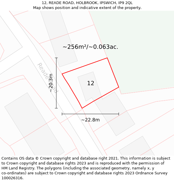 12, READE ROAD, HOLBROOK, IPSWICH, IP9 2QL: Plot and title map