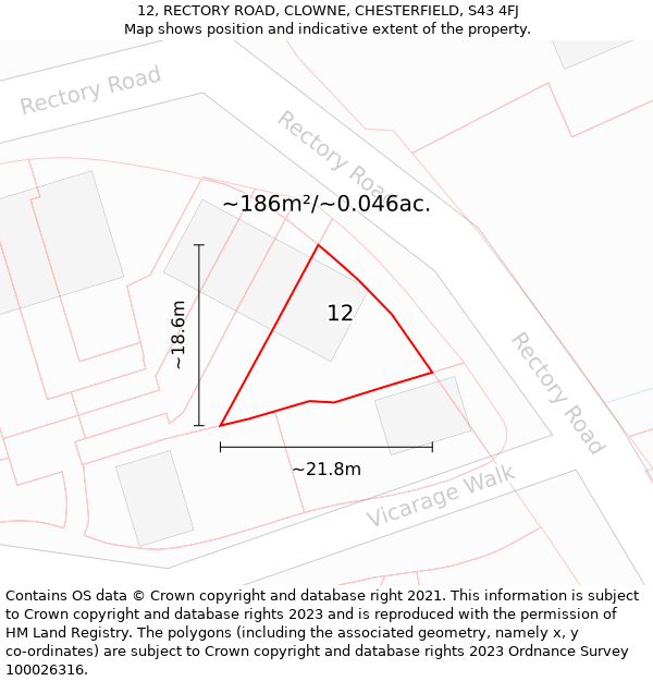 12, RECTORY ROAD, CLOWNE, CHESTERFIELD, S43 4FJ: Plot and title map