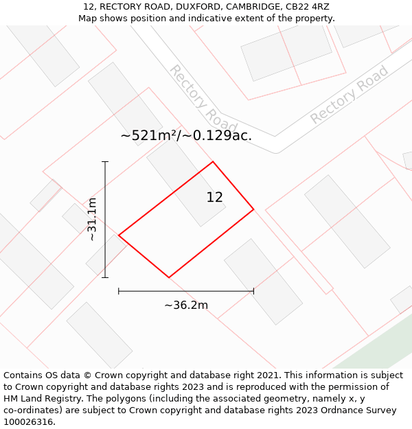 12, RECTORY ROAD, DUXFORD, CAMBRIDGE, CB22 4RZ: Plot and title map