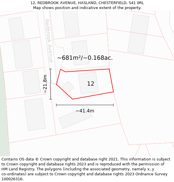 12, REDBROOK AVENUE, HASLAND, CHESTERFIELD, S41 0RL: Plot and title map