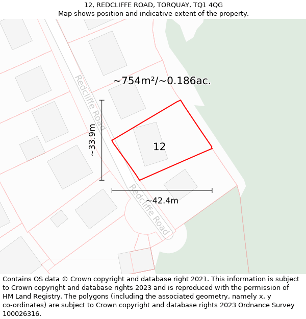 12, REDCLIFFE ROAD, TORQUAY, TQ1 4QG: Plot and title map