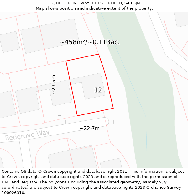 12, REDGROVE WAY, CHESTERFIELD, S40 3JN: Plot and title map