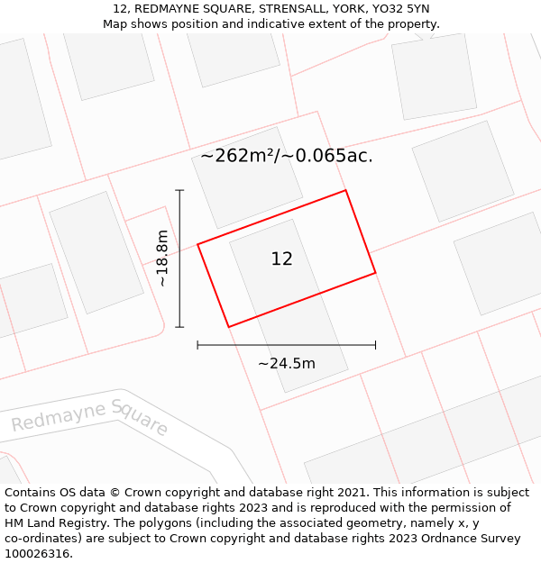 12, REDMAYNE SQUARE, STRENSALL, YORK, YO32 5YN: Plot and title map