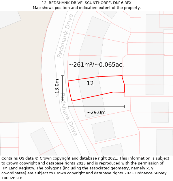 12, REDSHANK DRIVE, SCUNTHORPE, DN16 3FX: Plot and title map