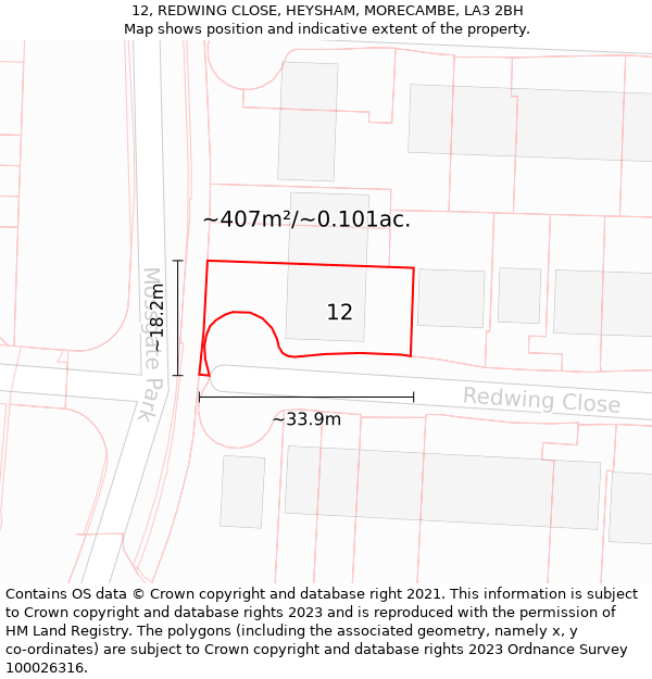 12, REDWING CLOSE, HEYSHAM, MORECAMBE, LA3 2BH: Plot and title map