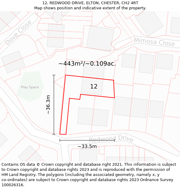 12, REDWOOD DRIVE, ELTON, CHESTER, CH2 4RT: Plot and title map