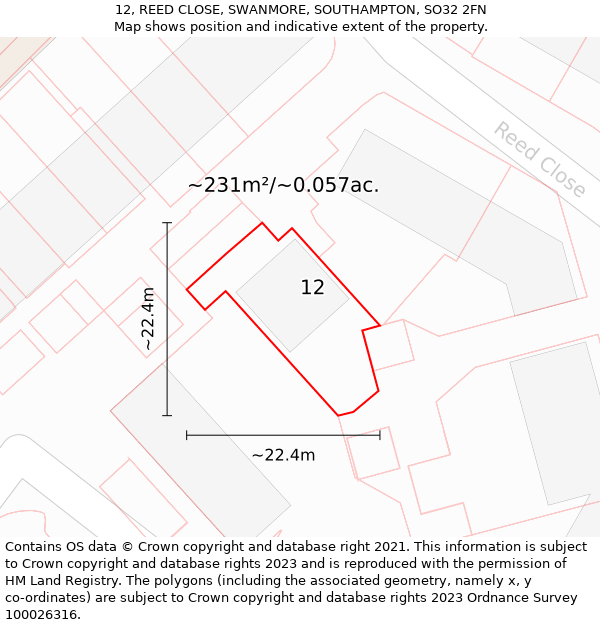 12, REED CLOSE, SWANMORE, SOUTHAMPTON, SO32 2FN: Plot and title map