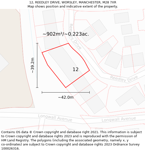 12, REEDLEY DRIVE, WORSLEY, MANCHESTER, M28 7XR: Plot and title map