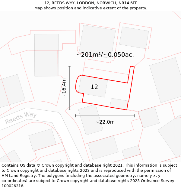 12, REEDS WAY, LODDON, NORWICH, NR14 6FE: Plot and title map