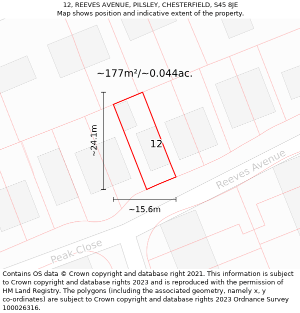 12, REEVES AVENUE, PILSLEY, CHESTERFIELD, S45 8JE: Plot and title map