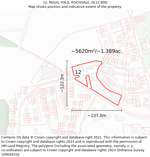 12, REGAL FOLD, ROCHDALE, OL12 9DD: Plot and title map