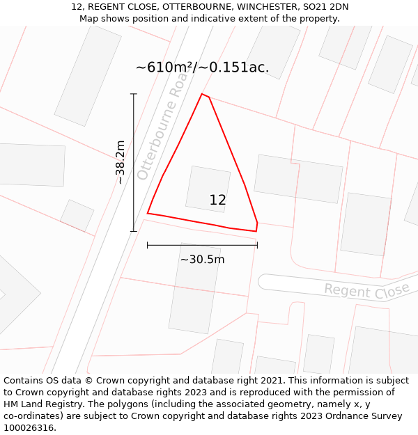 12, REGENT CLOSE, OTTERBOURNE, WINCHESTER, SO21 2DN: Plot and title map