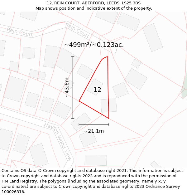 12, REIN COURT, ABERFORD, LEEDS, LS25 3BS: Plot and title map