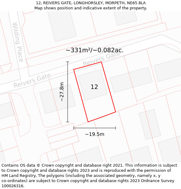 12, REIVERS GATE, LONGHORSLEY, MORPETH, NE65 8LA: Plot and title map