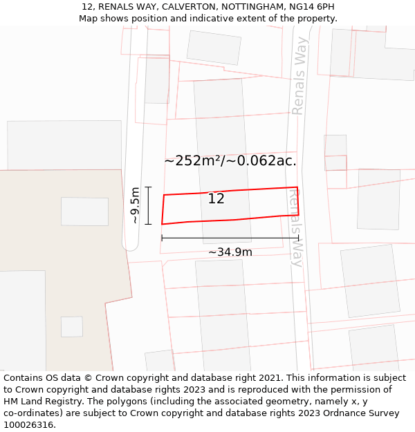 12, RENALS WAY, CALVERTON, NOTTINGHAM, NG14 6PH: Plot and title map