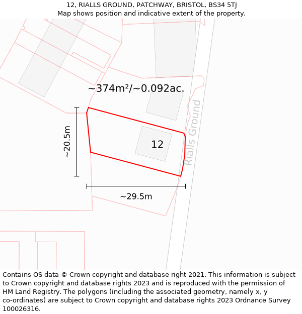 12, RIALLS GROUND, PATCHWAY, BRISTOL, BS34 5TJ: Plot and title map