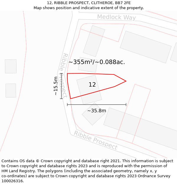 12, RIBBLE PROSPECT, CLITHEROE, BB7 2FE: Plot and title map