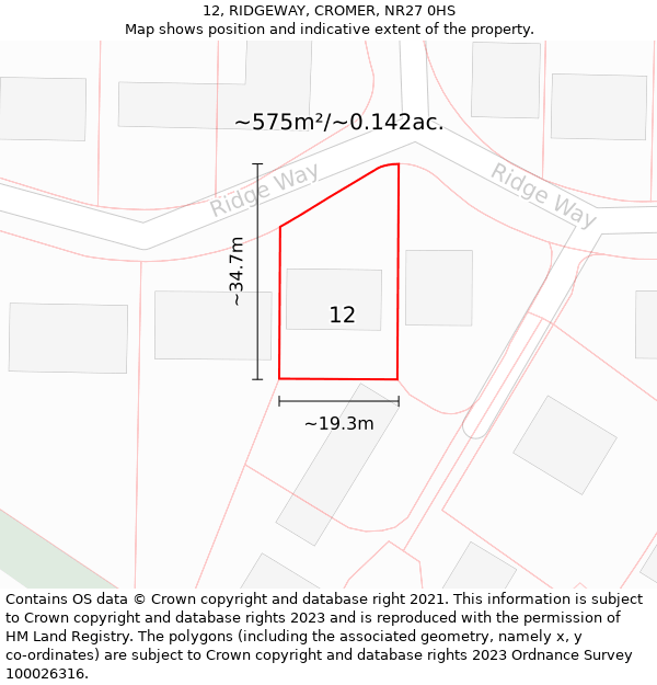 12, RIDGEWAY, CROMER, NR27 0HS: Plot and title map