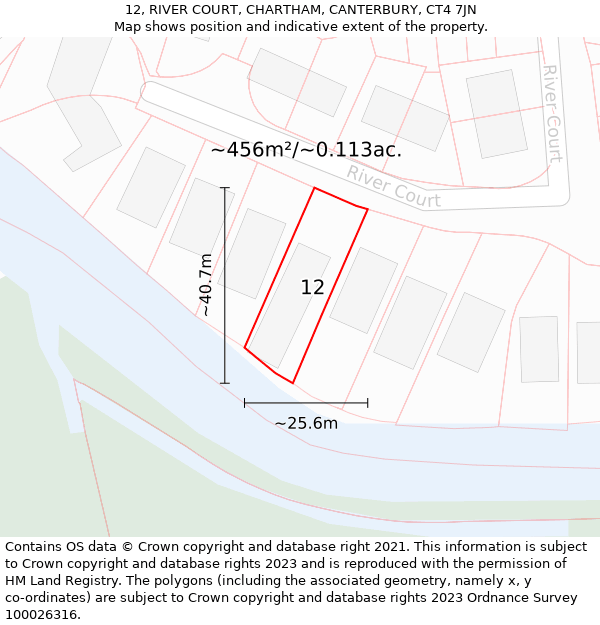 12, RIVER COURT, CHARTHAM, CANTERBURY, CT4 7JN: Plot and title map