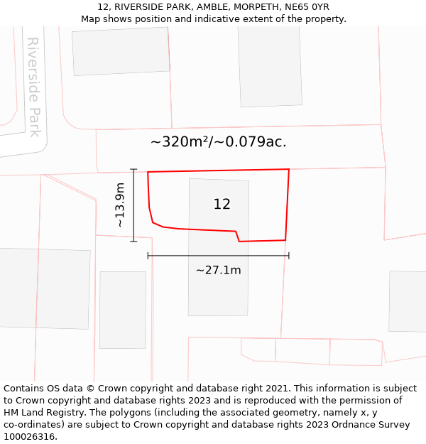 12, RIVERSIDE PARK, AMBLE, MORPETH, NE65 0YR: Plot and title map