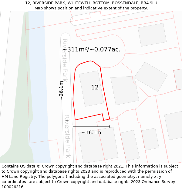 12, RIVERSIDE PARK, WHITEWELL BOTTOM, ROSSENDALE, BB4 9LU: Plot and title map