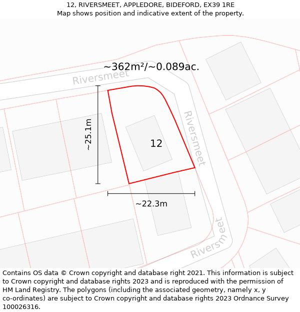 12, RIVERSMEET, APPLEDORE, BIDEFORD, EX39 1RE: Plot and title map