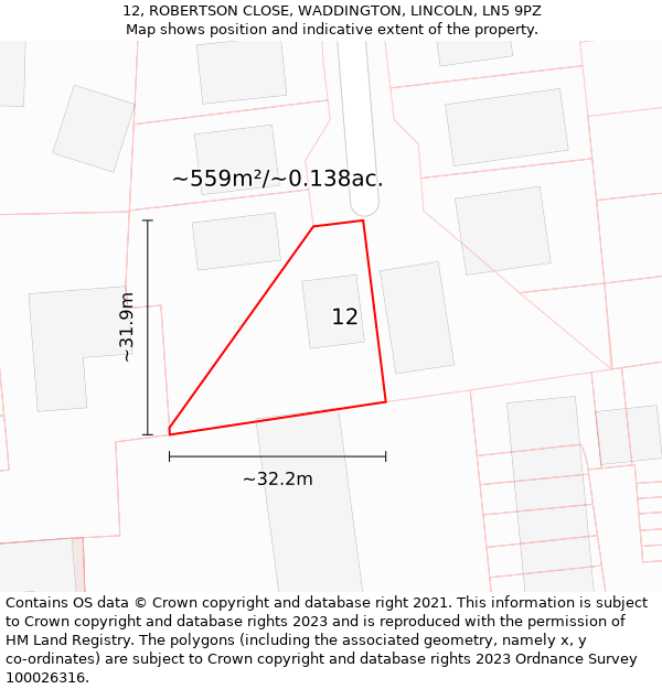 12, ROBERTSON CLOSE, WADDINGTON, LINCOLN, LN5 9PZ: Plot and title map