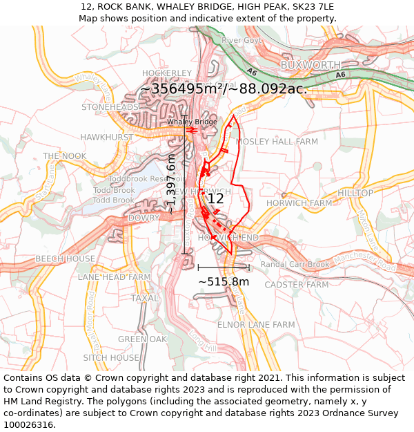 12, ROCK BANK, WHALEY BRIDGE, HIGH PEAK, SK23 7LE: Plot and title map