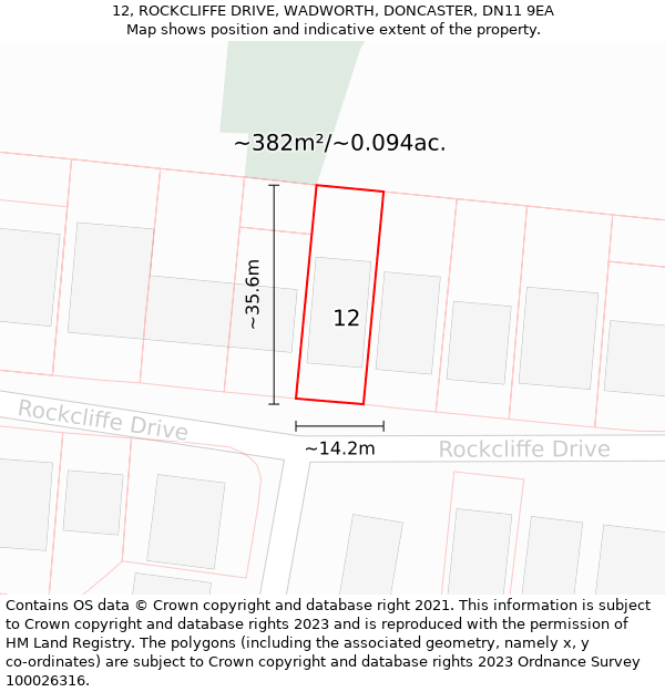 12, ROCKCLIFFE DRIVE, WADWORTH, DONCASTER, DN11 9EA: Plot and title map