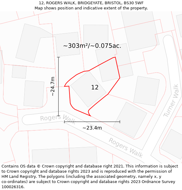 12, ROGERS WALK, BRIDGEYATE, BRISTOL, BS30 5WF: Plot and title map