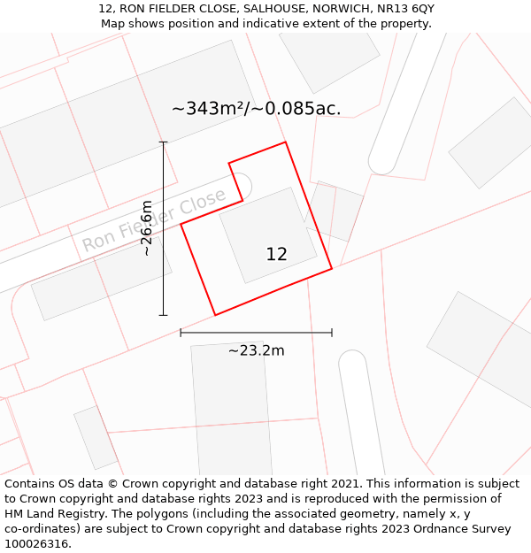 12, RON FIELDER CLOSE, SALHOUSE, NORWICH, NR13 6QY: Plot and title map
