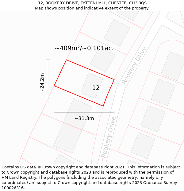12, ROOKERY DRIVE, TATTENHALL, CHESTER, CH3 9QS: Plot and title map