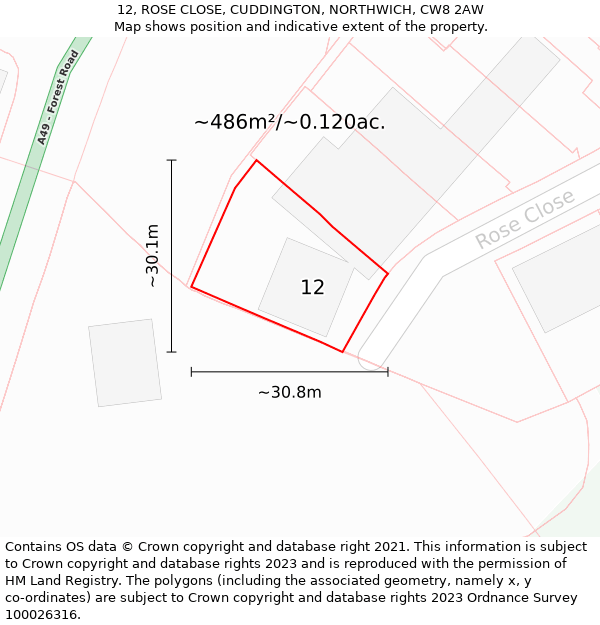 12, ROSE CLOSE, CUDDINGTON, NORTHWICH, CW8 2AW: Plot and title map