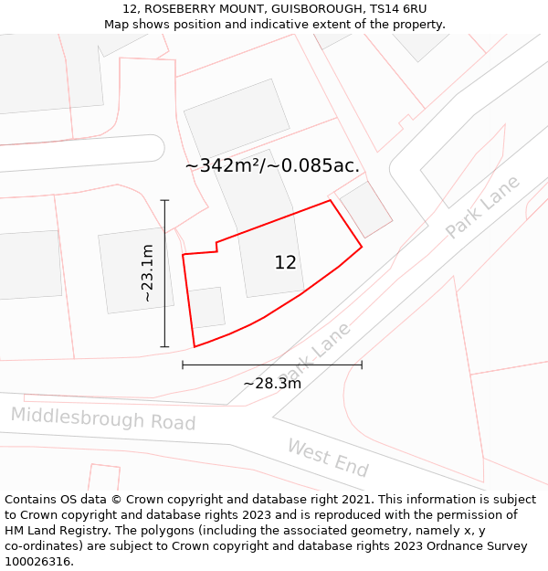 12, ROSEBERRY MOUNT, GUISBOROUGH, TS14 6RU: Plot and title map