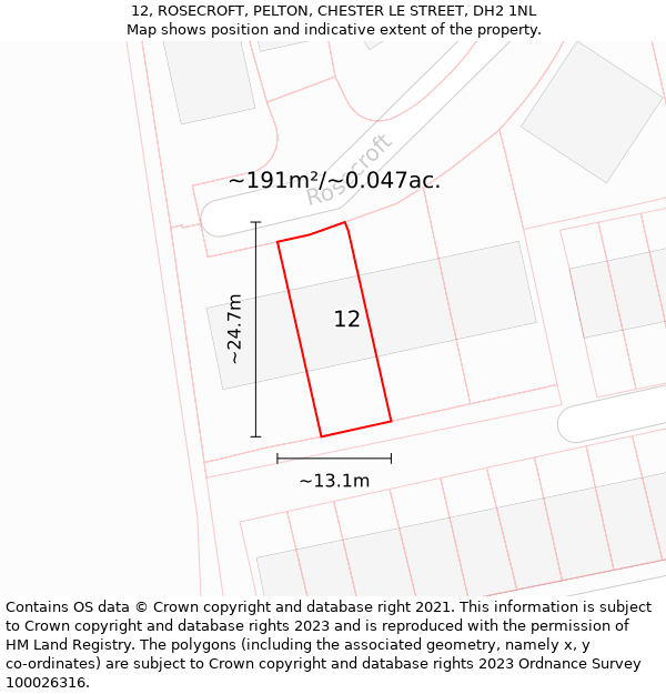 12, ROSECROFT, PELTON, CHESTER LE STREET, DH2 1NL: Plot and title map