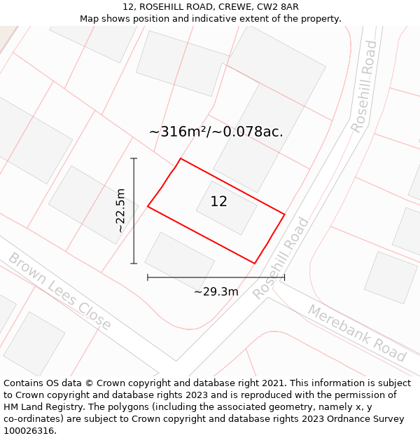 12, ROSEHILL ROAD, CREWE, CW2 8AR: Plot and title map