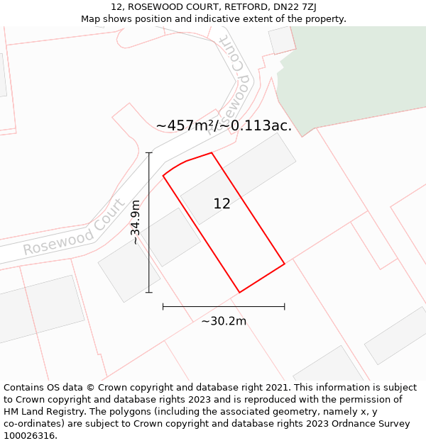 12, ROSEWOOD COURT, RETFORD, DN22 7ZJ: Plot and title map