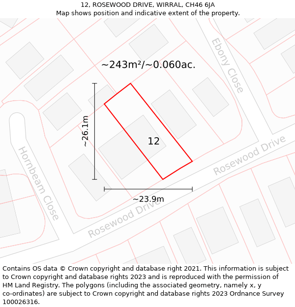 12, ROSEWOOD DRIVE, WIRRAL, CH46 6JA: Plot and title map