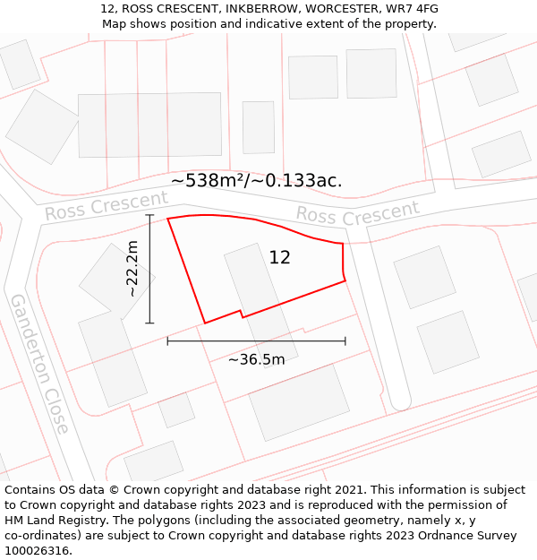 12, ROSS CRESCENT, INKBERROW, WORCESTER, WR7 4FG: Plot and title map