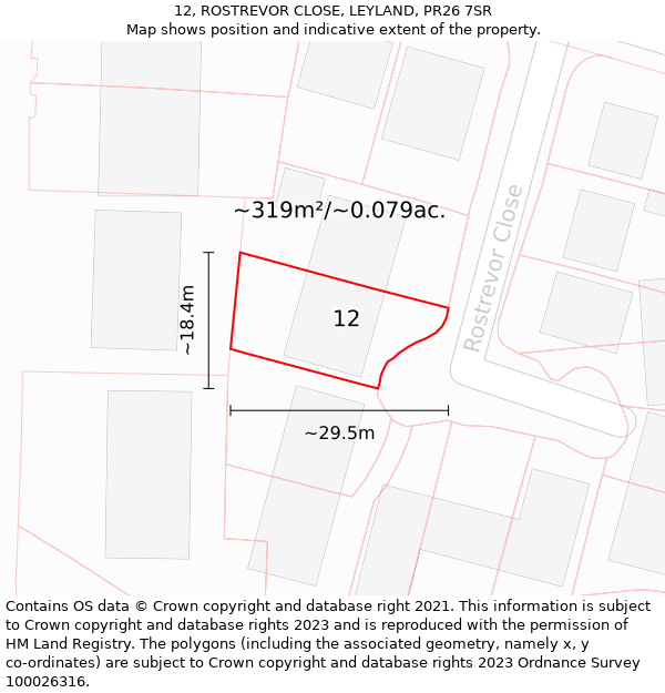 12, ROSTREVOR CLOSE, LEYLAND, PR26 7SR: Plot and title map