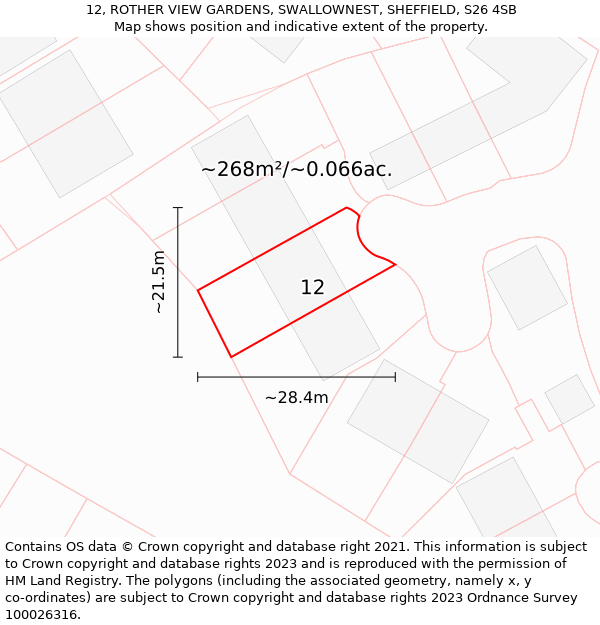 12, ROTHER VIEW GARDENS, SWALLOWNEST, SHEFFIELD, S26 4SB: Plot and title map