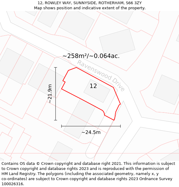 12, ROWLEY WAY, SUNNYSIDE, ROTHERHAM, S66 3ZY: Plot and title map