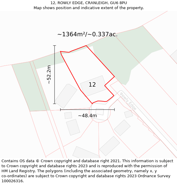 12, ROWLY EDGE, CRANLEIGH, GU6 8PU: Plot and title map