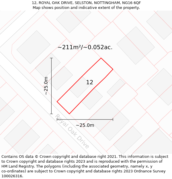 12, ROYAL OAK DRIVE, SELSTON, NOTTINGHAM, NG16 6QF: Plot and title map