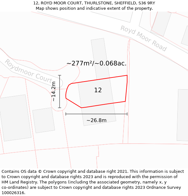 12, ROYD MOOR COURT, THURLSTONE, SHEFFIELD, S36 9RY: Plot and title map